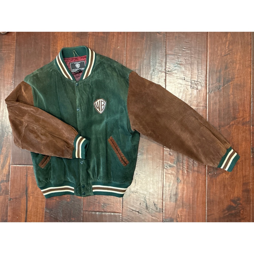 Vintage 90s Warner Bros Studio Store Suede Varsity Jacket Mens XL WB Coat Bomber